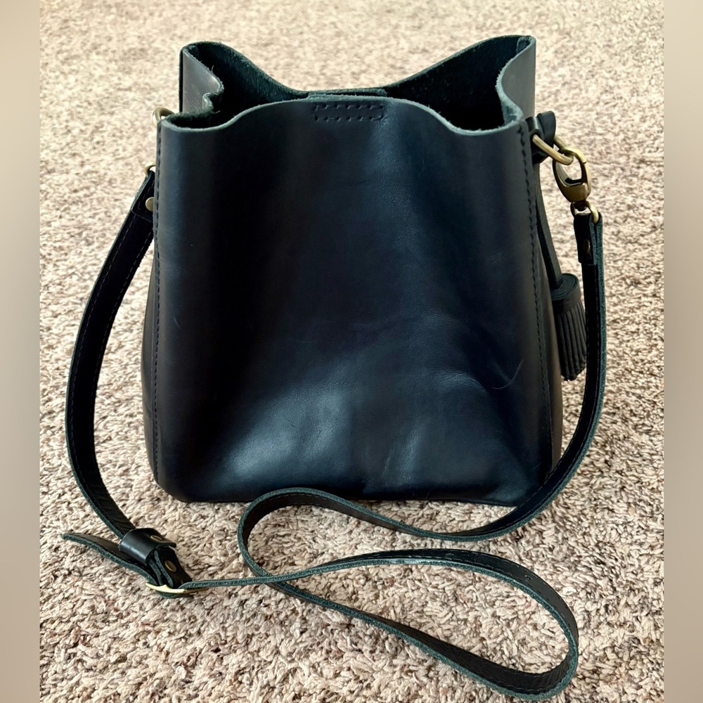 Portland Leather Black Butterfly Bucket Bag with PLG tassel